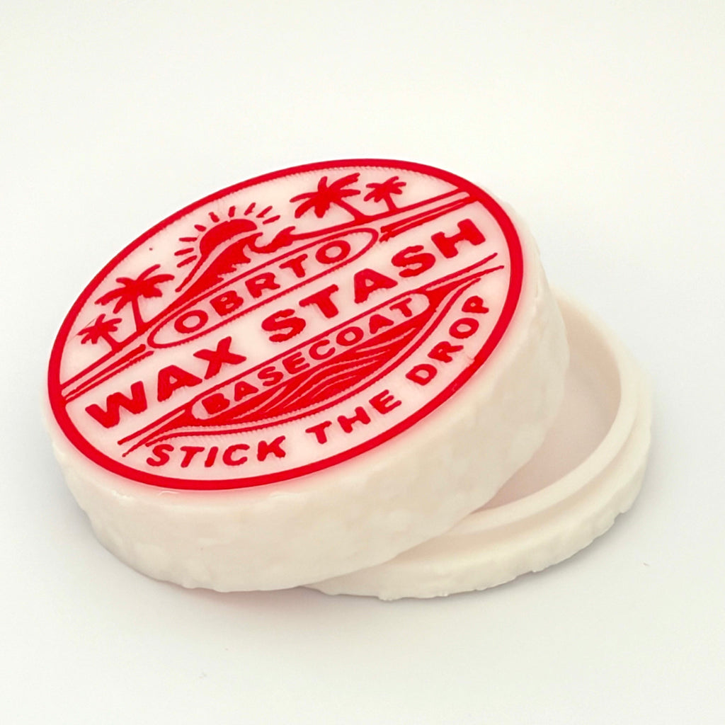 Wax Stash container with red branding on a white background