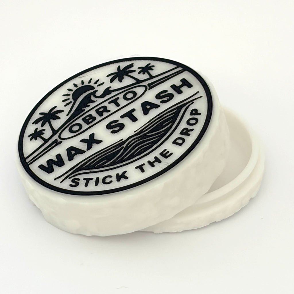 Wax stash container with 'Obrto Wax Stash' branding on a white background