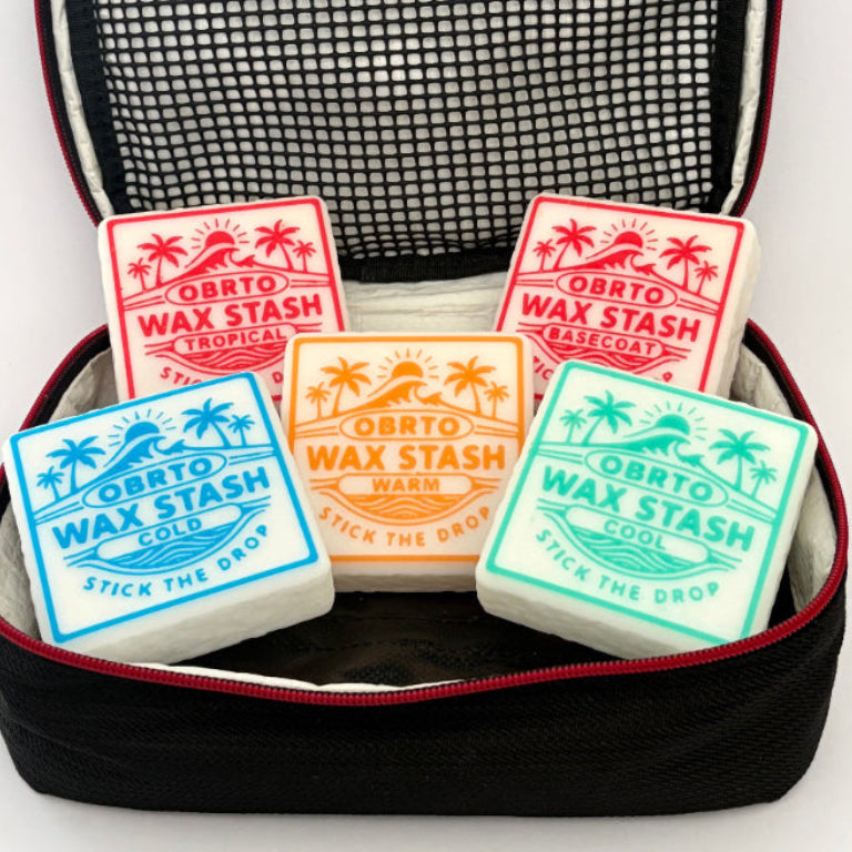 OBRTO Quiver Bundle — five Wax Stash containers with temperature labels in a black mesh bag