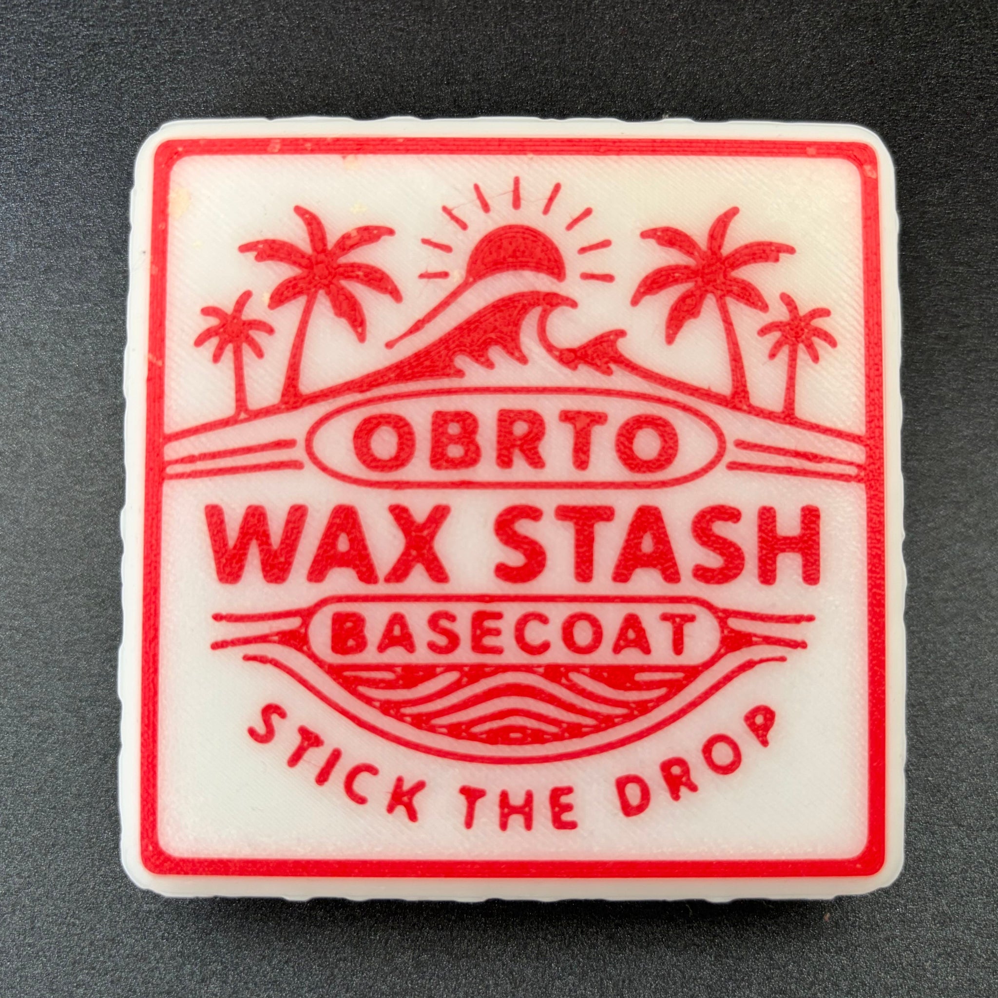 Square Red Wax Stash Basecoat label surf wax holder