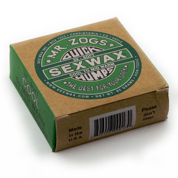 Mr. Zog’s Sex Wax cool water surf wax green quick humps 14 to 23 degrees